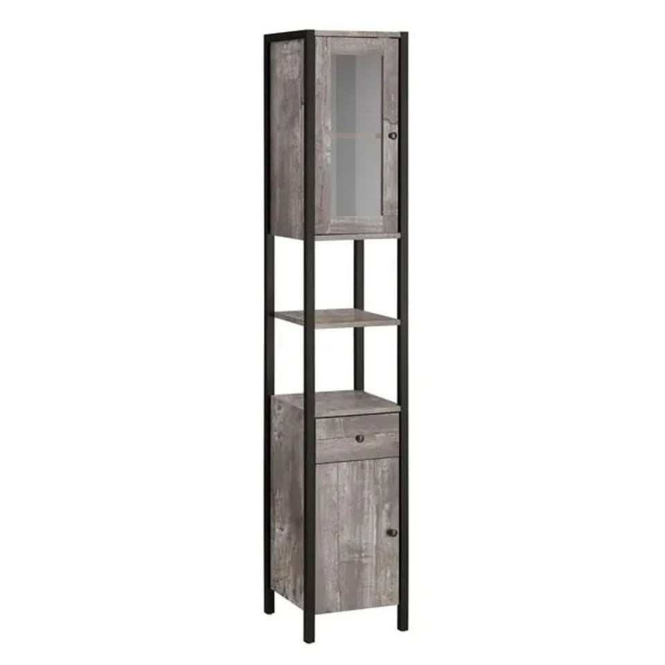 BOXED COLTON CONCRETE EFFECT TALLBOY STORAGE UNIT WITH GLASS DOOR