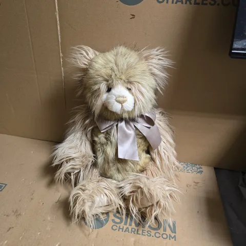 CHARLIE BEARS FINEST COLLECTION PLUSH BEAR WITH GREY SATIN BOW
