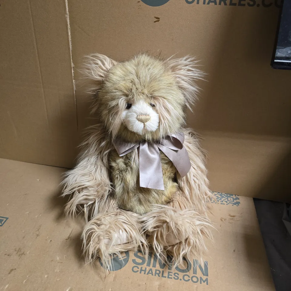 CHARLIE BEARS FINEST COLLECTION PLUSH BEAR WITH GREY SATIN BOW
