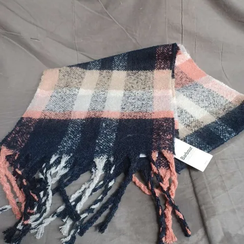 BARBOUR RAWSON CHECK SCARF IN NAVY/PINK RUST ONE SIZE