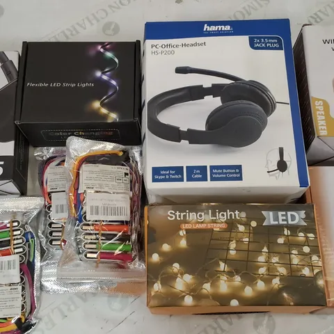 LOT OF 25 ASSORTED ITEMS TO INCLUDE OFFICE HEADSET, WIRELESS KARAOKE SPEAKER AND STRING LIGHTS