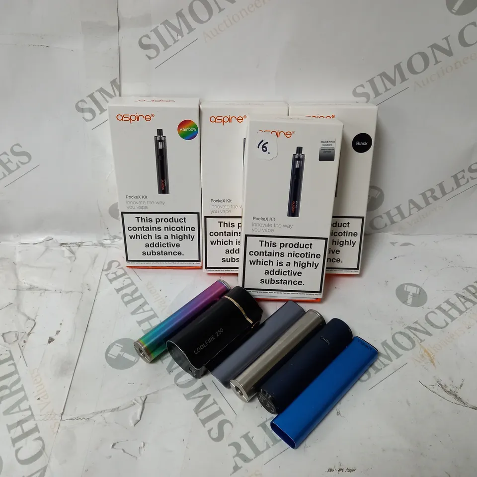 APPROXIMATELY 10 ASSORTED E-CIG PRODUCTS TO INCLUDE ASPIRE, INNOKIN, UWELL CALIBURN ETC.