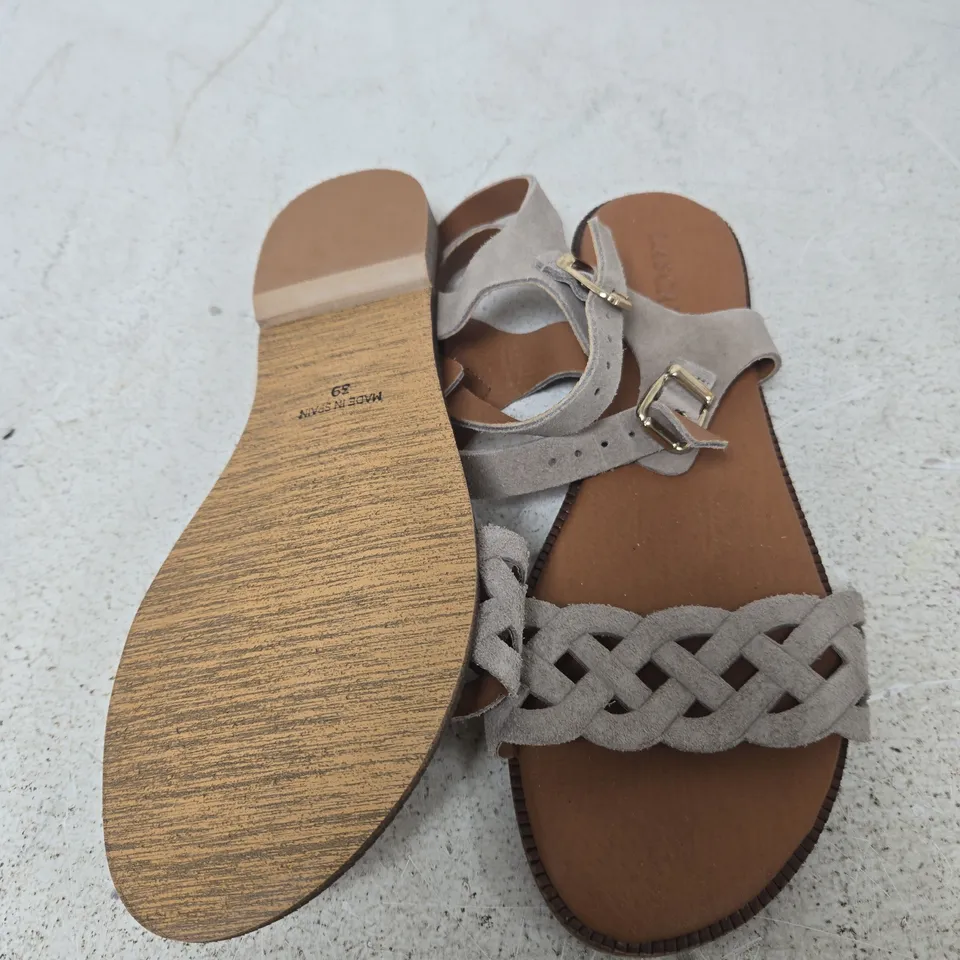 LASCANA GREY SUEDE SANDALS WITH WOVEN FRONT STRAP, UK 6