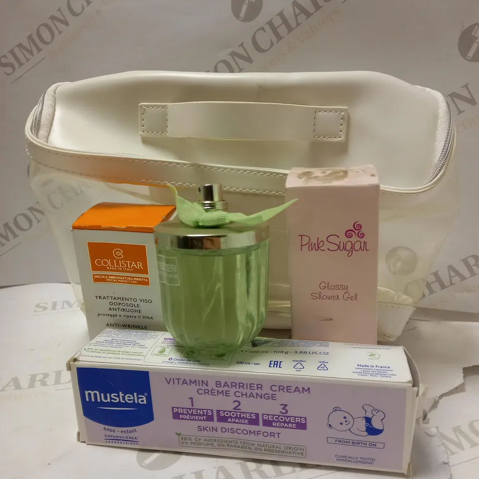 LOT OF 5 ITEMS INCLUDING WOMEN'S SECRET EAU IT'S FRESH, PINK SUGAR GLOSSY SHOWER GEL, LANCOME CLEAR COSMETIC BAG