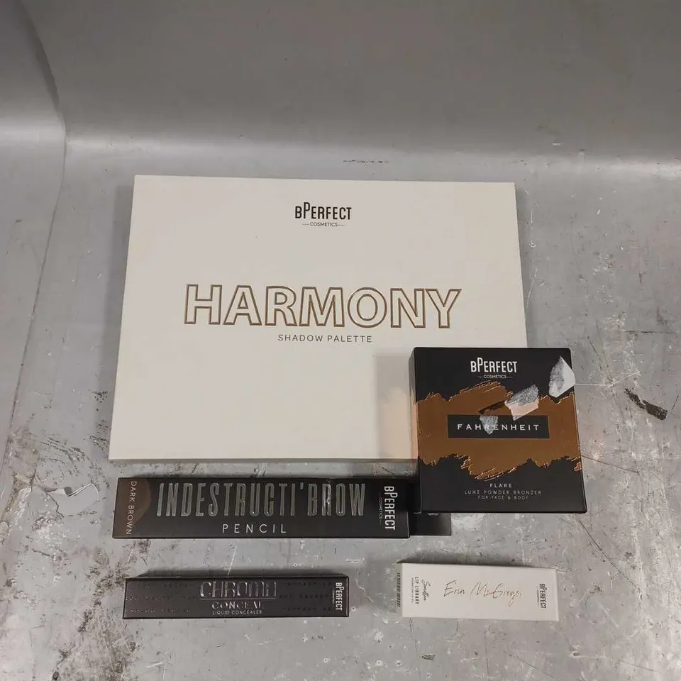 BPERFECT LOT OF 5 ASSORTED COSMETIC ITEMS TO INCLUDE - HARMONY SHADOW PALETTE - FARENHEIT POWDER BRONZER - CHROMA LIQUID CONCEALER - ETC