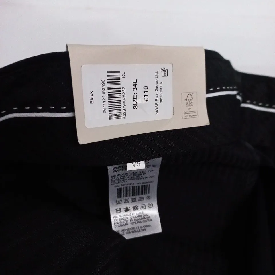 MOSS TAILORED FIT BLACK TROUSERS - 34L