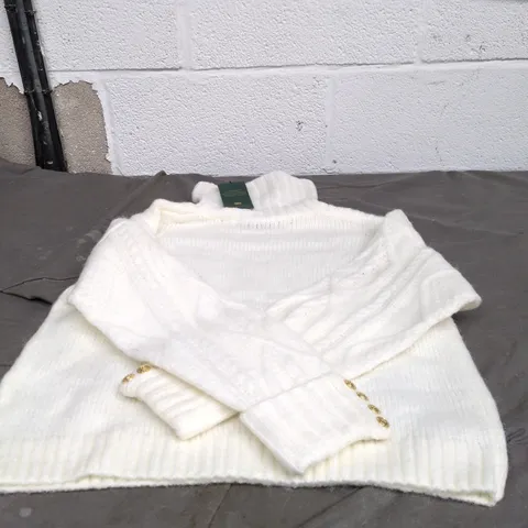 HOLLAND COOPER IVORY KNIT CARDIGAN WITH GOLD CREST BUTTONS SMALL