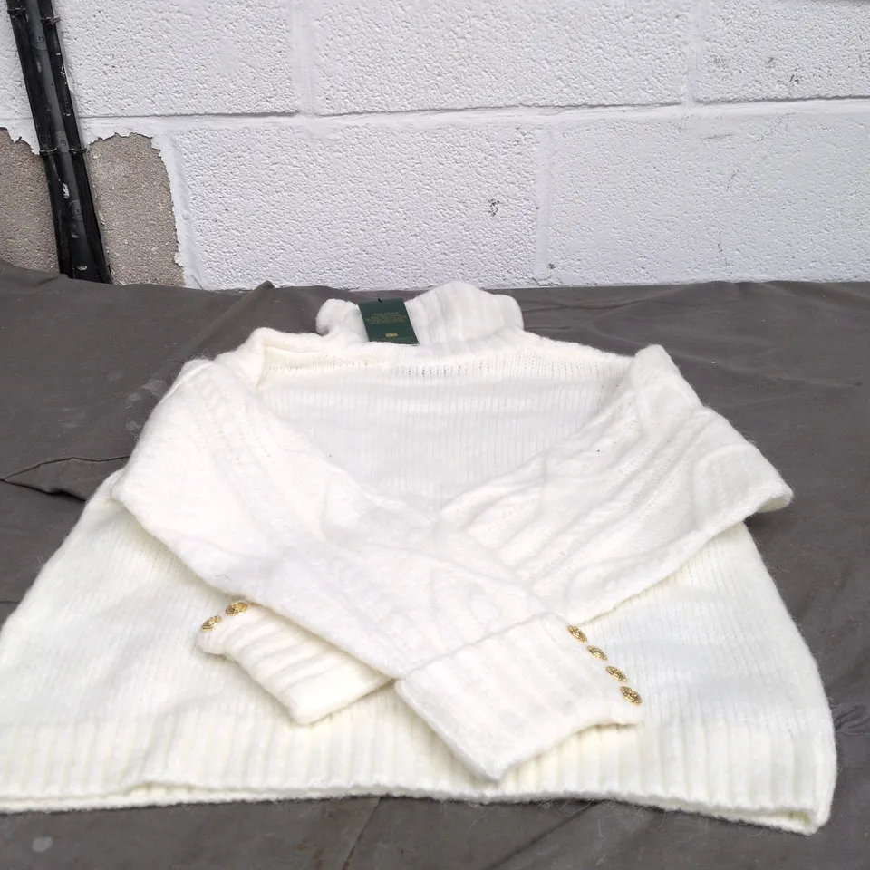 HOLLAND COOPER IVORY KNIT CARDIGAN WITH GOLD CREST BUTTONS SMALL