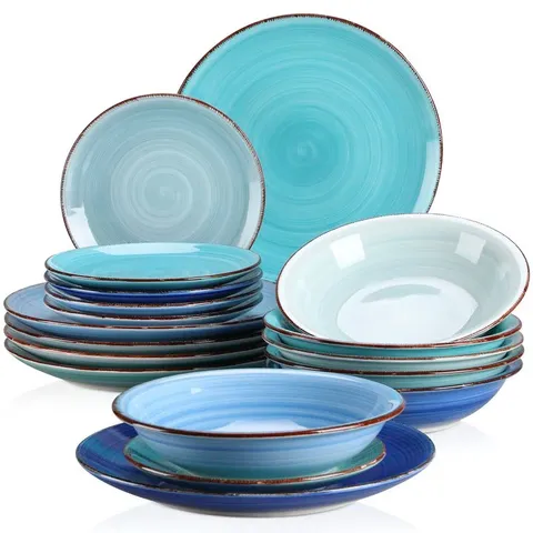 BOXED BOMOOTIUR 18 PIECE COLORFUL DINNERWARE SET SERVICE FOR 6 - BLUE ASSORTED