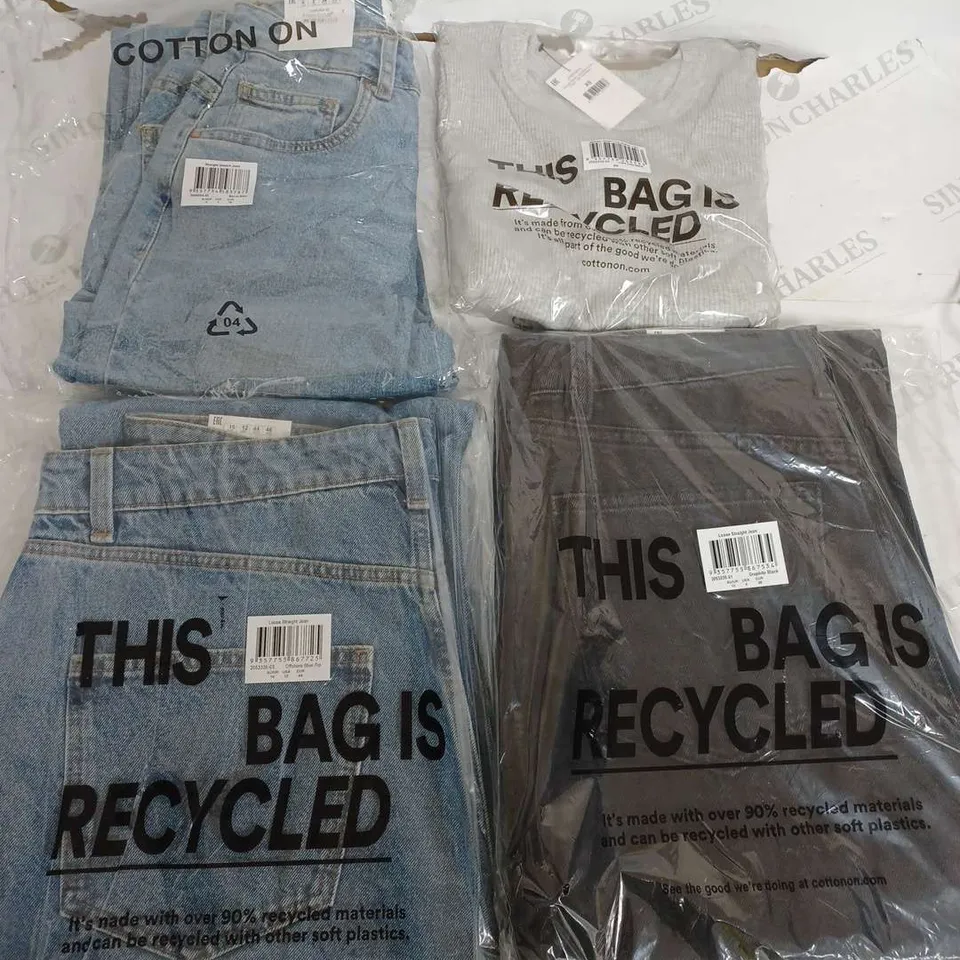 PALLET OF APPROX 40 BOXES OF ASSORTED BRAND NEW CLOTHING ITEMS IN VARIOUS SIZES & COLOURS TO INCLUDE - JEANS , T-SHIRT , CARDIGAN ETC