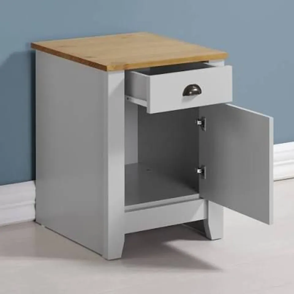 BOXED LUDLOW BEDSIDE TABLE - GREY/OAK EFFECT (1 BOX)