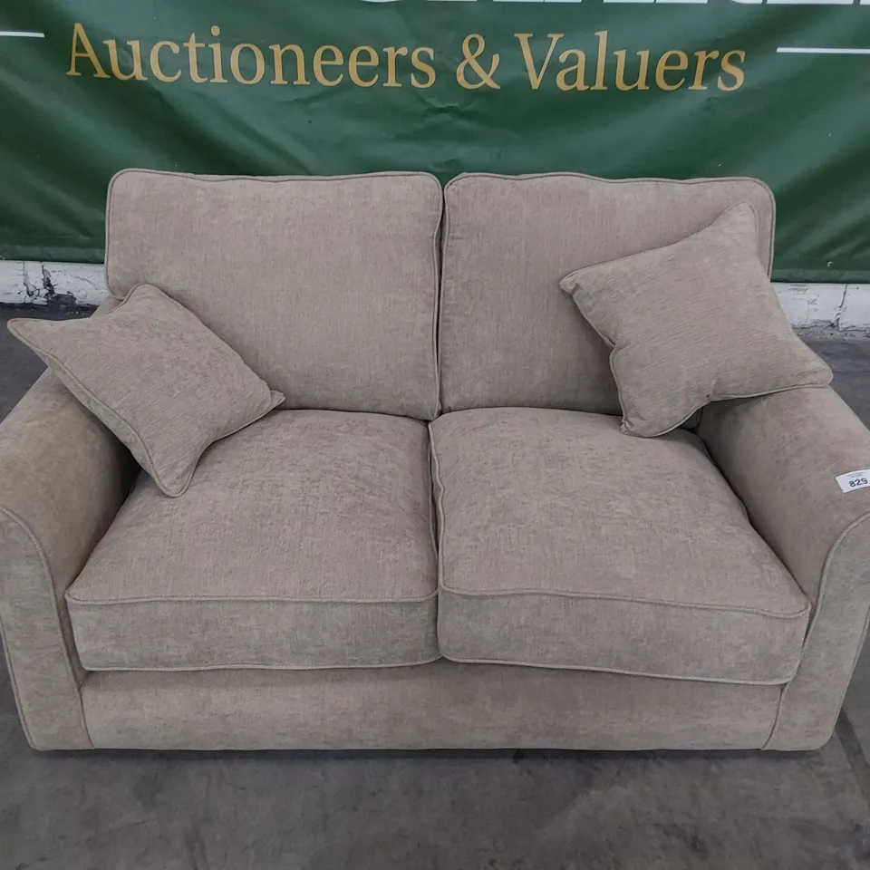 DESIGNER TWO SEATER SOFA FAWN FABRIC 