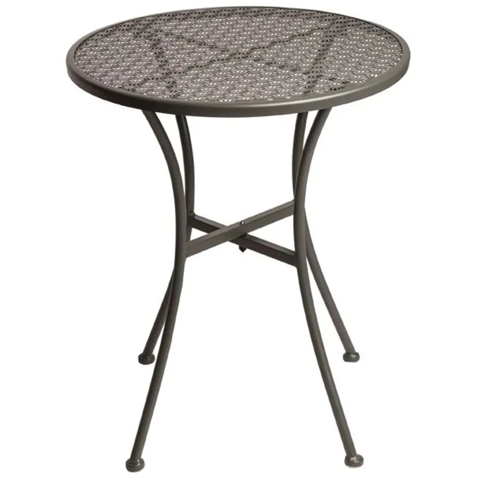 BOXED BOLERO ROUND STEEL PATTERNED BISTRO TABLE GREY 600MM
