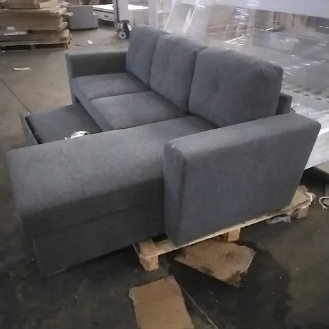 CHARCOAL GREY FABRIC MODULAR CORNER SOFA WITH A CHAISE LOUNGE AND A STORAGE COMPARTMENT