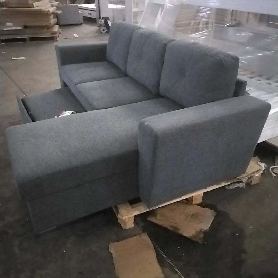 CHARCOAL GREY FABRIC MODULAR CORNER SOFA WITH A CHAISE LOUNGE AND A STORAGE COMPARTMENT