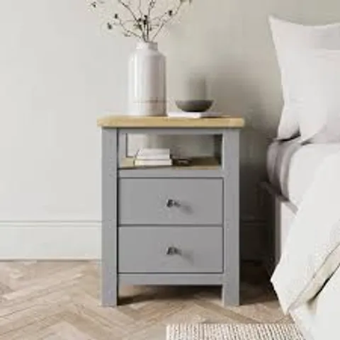 BOXED DUNELM OLNEY 2 DRAWER BEDSIDE -STONE- (1 BOX)