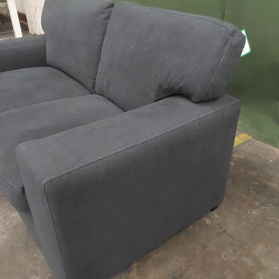 DESIGNER MANHATTAN SLATE GREY PLUSH FABRIC UPHOLSTERED 2 SEATER SOFA