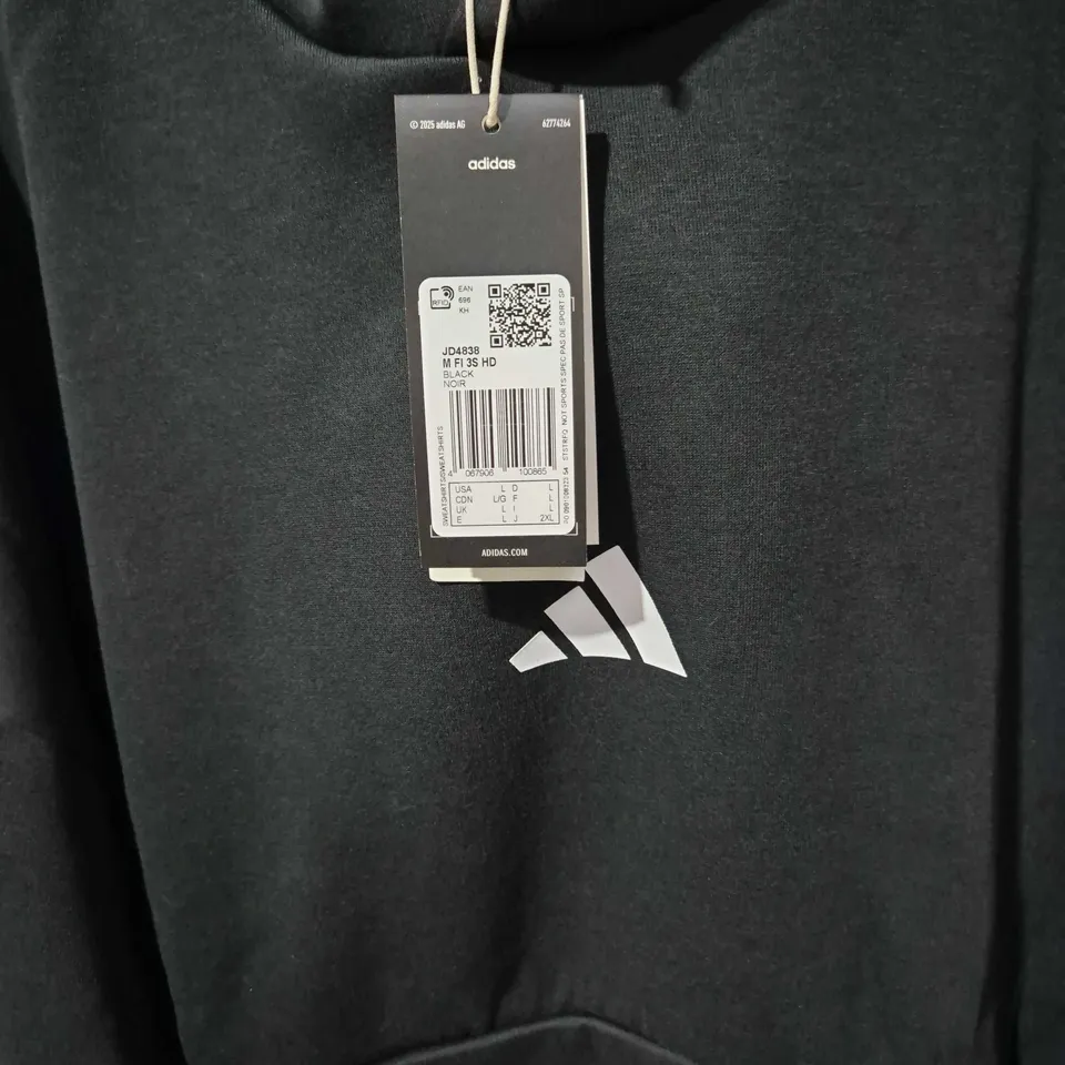 ADIDAS BLACK HOODIE WITH TREFOIL LOGO – UK L