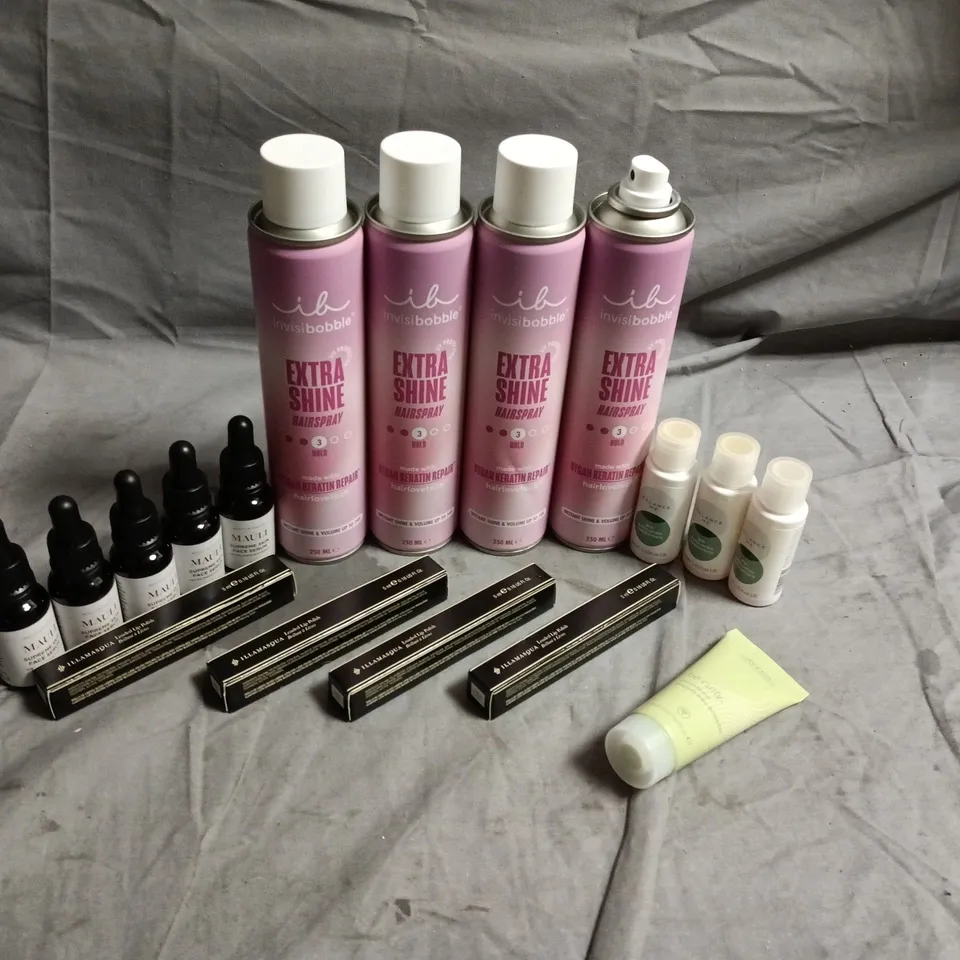 APPROXIMATELY 25 ASSORTED COSMETICS TO INCLUDE; INVISIBUBBLE, MAULI AND ILLAMASQUA