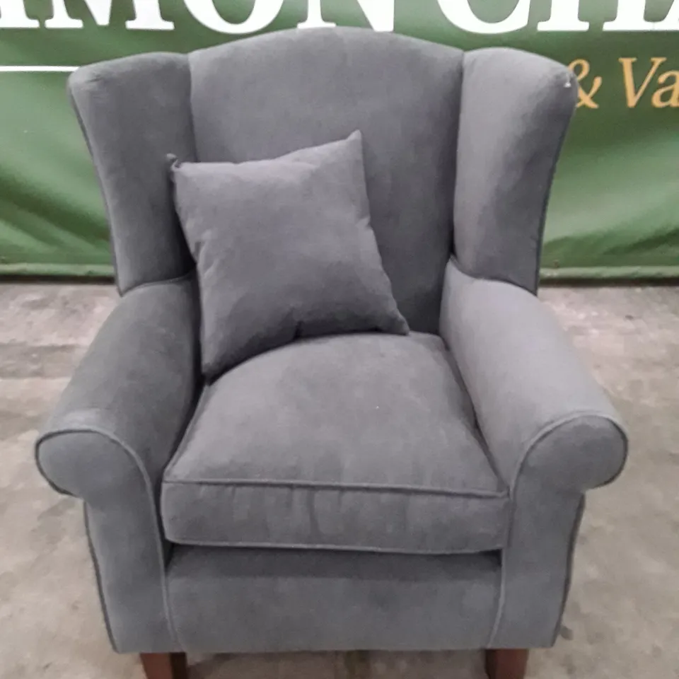 QUALITY DESIGNER ARMCHAIR WITH PILLOW - GREY FABRIC