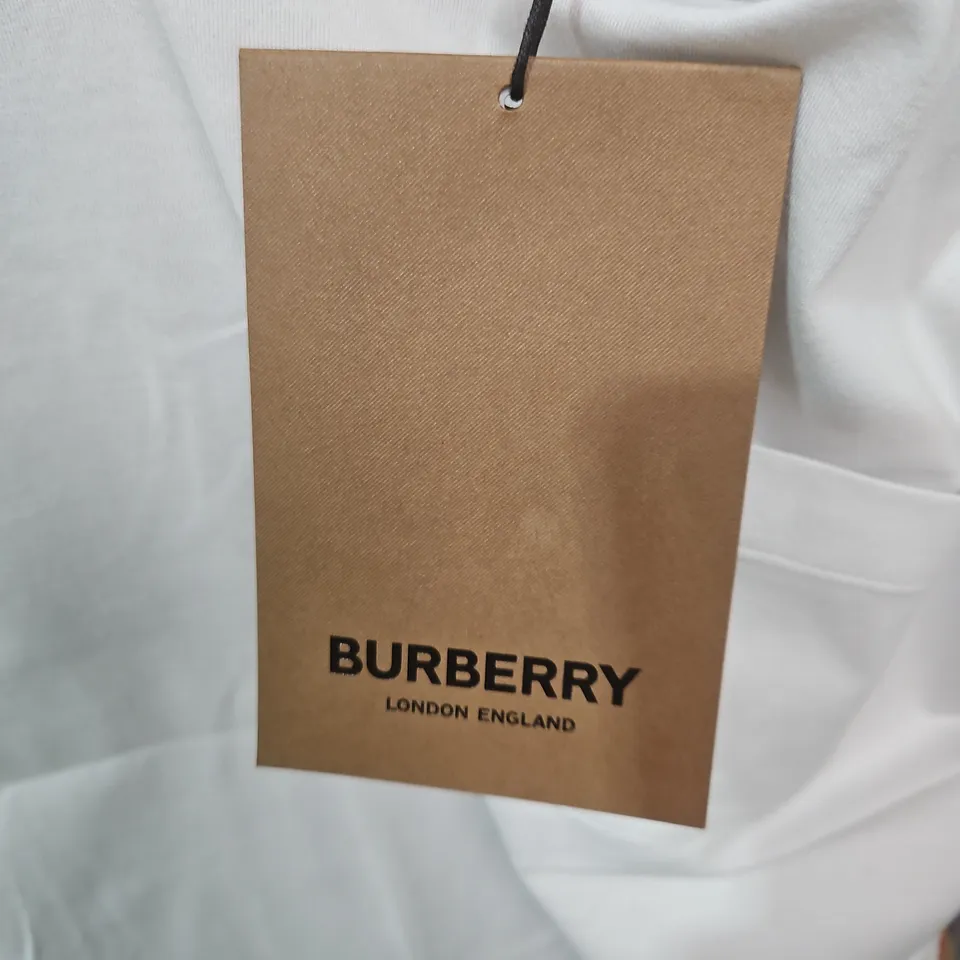 BURBERRY KIDS WHITE T‑SHIRT WITH CHECK TRIM - SIZE 10Y