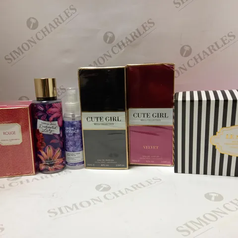 LOT OF APPROX 7 ASSORTED FRAGRANCES TO INCLUDE WATER JASMINE EDT 100ML, CUTE GIRL EDP 90ML, VICTORIA SECRET ENCHANTED LILY MIST 250ML, ETC