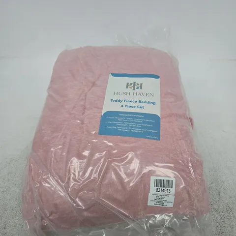 HUSH HAVEN TEDDY FLEECE BEDDING SET – 4 PIECE, PINK - SUPERKING 