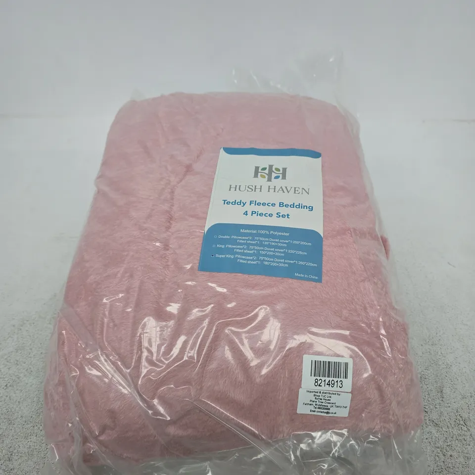 HUSH HAVEN TEDDY FLEECE BEDDING SET – 4 PIECE, PINK - SUPERKING