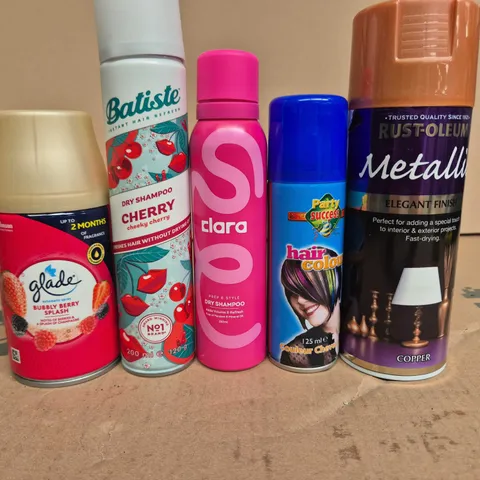 APPROXIMATELY 15 ASSORTED AEROSOLS TO INCLUDE AIR FRESHNER , DRY SHAMPOO AND HAIR COLOR SPRAY