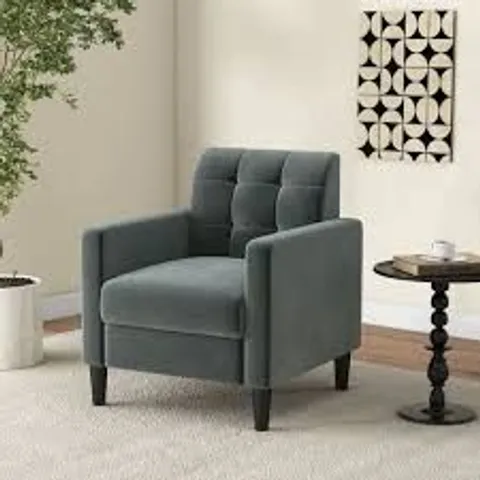 BOXED UPHOLSTERED ARMCHAIR MODERN VELVET ACCENT CHAIR WITH TUFTED BACK.