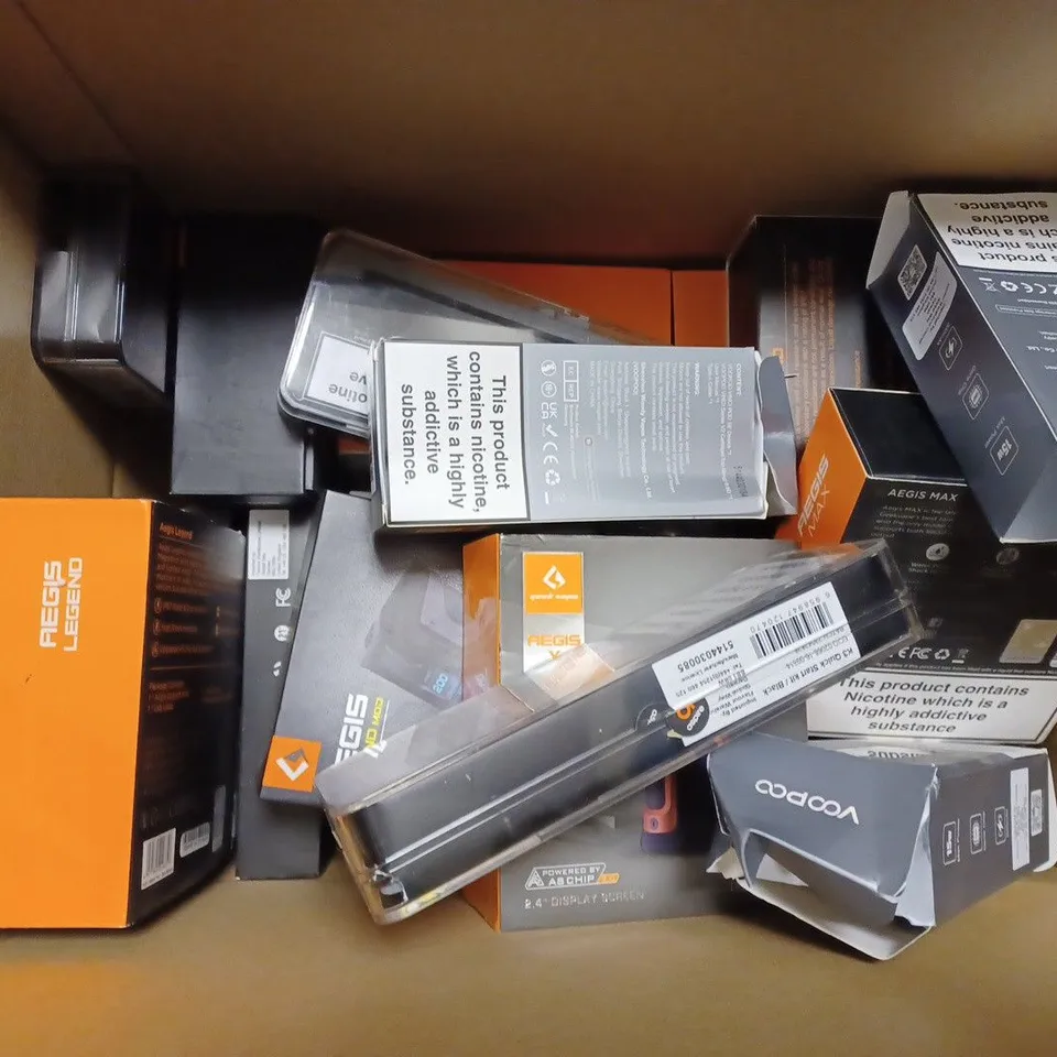 APPROXIMATELY 20 BOXED E-CIGARETTES TO INCLUDE AEGIS CHIPSET  , GEEK VAPE MG ALLOY , GEEK VAPE B100 21700 KIT  , ETC 