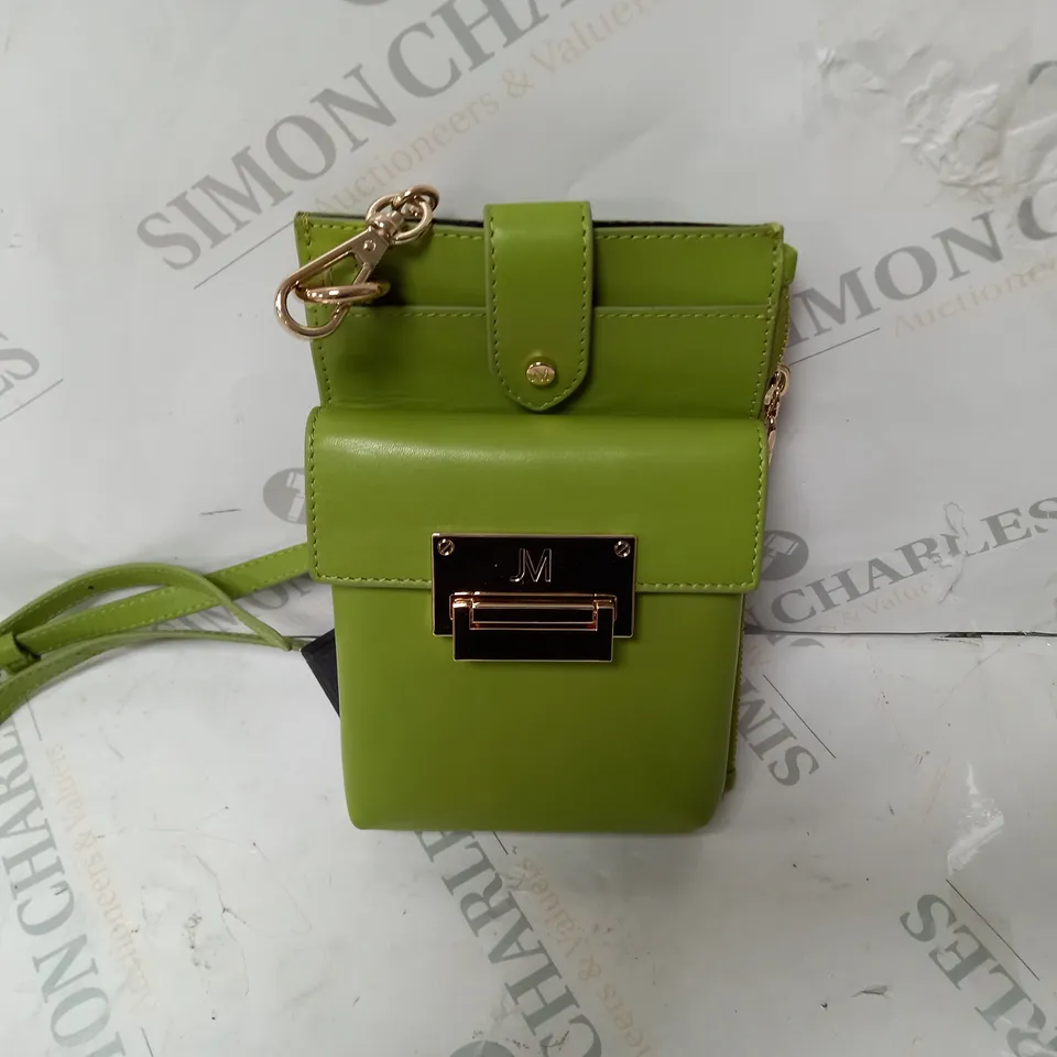 JM FASHION BY JULIEN MACDONALD THE ESSENTIALS LEATHER PHONE POUCH IN GREEN