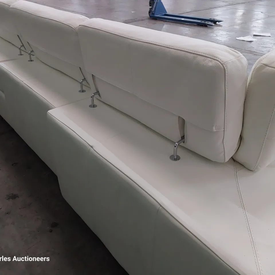 QUALITY ITALIAN DESIGNER FLAVIO POWER RECLINING CORNER GROUP WITH ADJUSTABLE HEADRESTS WHITE LEATHER 