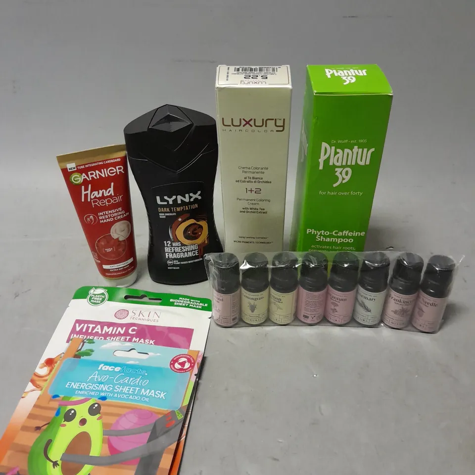 APPROXIMATELY 20 ASSORTED COSMETIC ITEMS TO INCLUDE - PLANTUR 39 CAFFEINE SHAMPOO - LYNX BODY WASH - GARNIER HAND CREAM