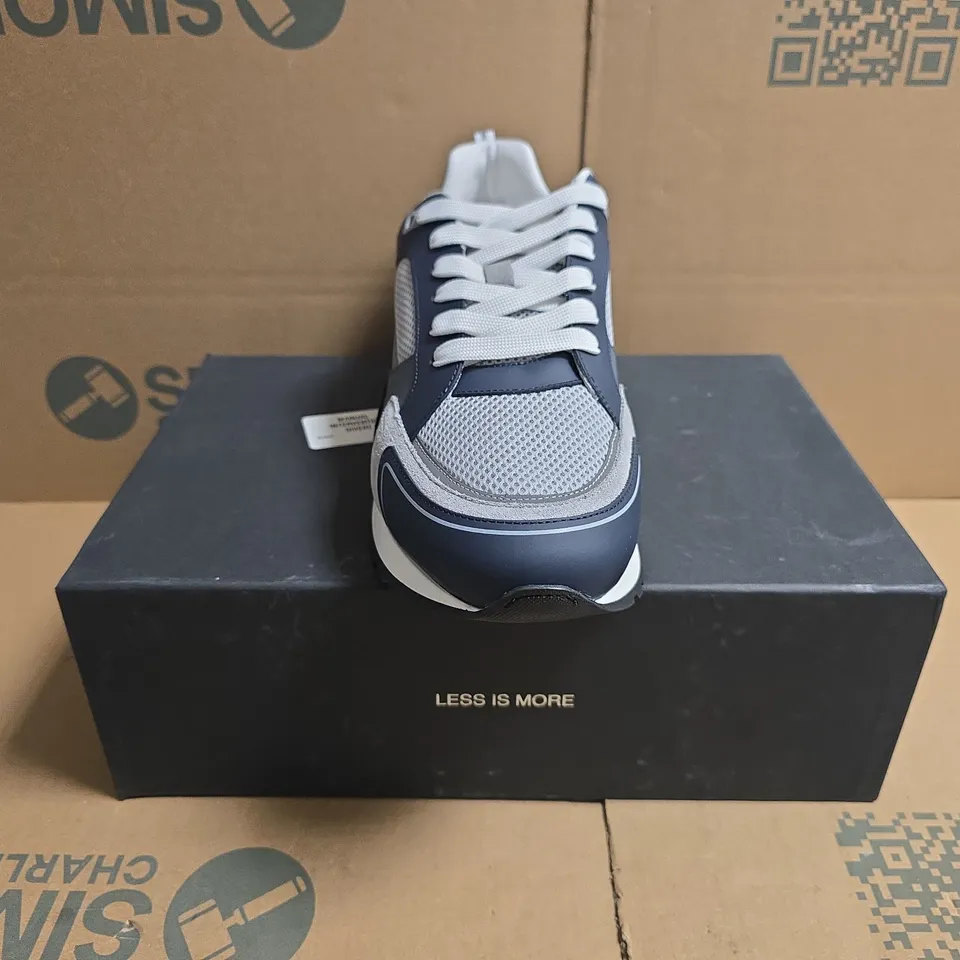 BOXED PAIR OF ARNE TECHNICAL RACER TRAINERS IN AIR FORCE BLUE SIZE UK 11
