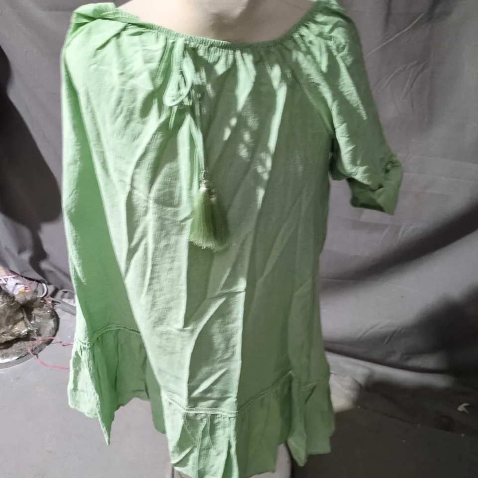 DEO LONDON SAGE GREEN TUNIC TOP WITH TASSELS – WOMEN'S COTTON QED LONDON