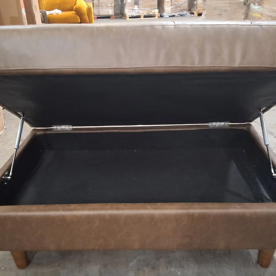 BROWN FAUX LEATHER STORAGE FOOTSTOOL