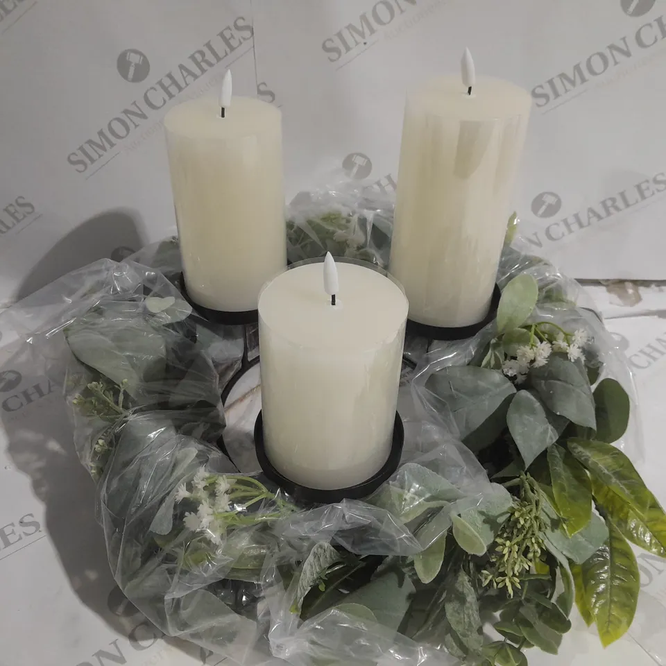 HOME REFLECTIONS 3 IN 1 FLAMELESS CANDLE WITH WREATH SET - SAGE 