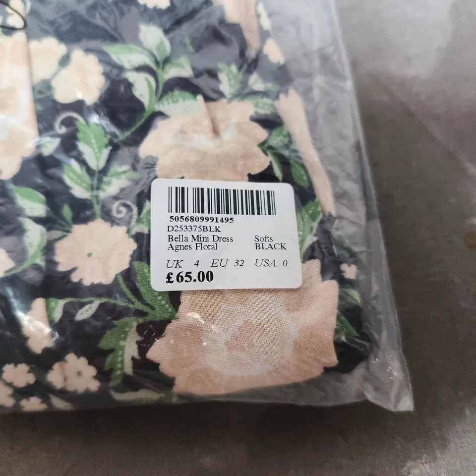 NOBODY'S CHILD BELLA MINI DRESS AGNES FLORAL – BLACK, UK 4 (EU 32)