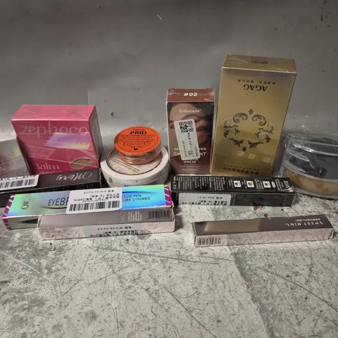 APPROXIMATELY 15 ASSORTED COSMETICS ITEMS TO INCLUDE COLOUR LIPSTICK, ZEPHOCO BALM FOUNDATION, QIC EYEBROW PEN, ETC