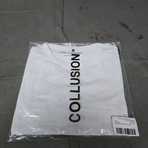 COLLUSION FITTED T-SHIRT IN WHITE, SIZE S – NEW IN PACKAGING