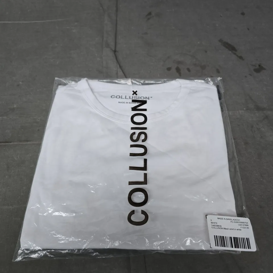 COLLUSION FITTED T-SHIRT IN WHITE, SIZE S – NEW IN PACKAGING