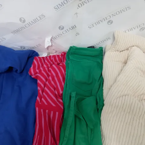 BOX TO INCLUDE 50 ASSORTED CLOTHING ITEMS TOO INCLUDE TOPS , TROUSERS AND DRESSES , ETC