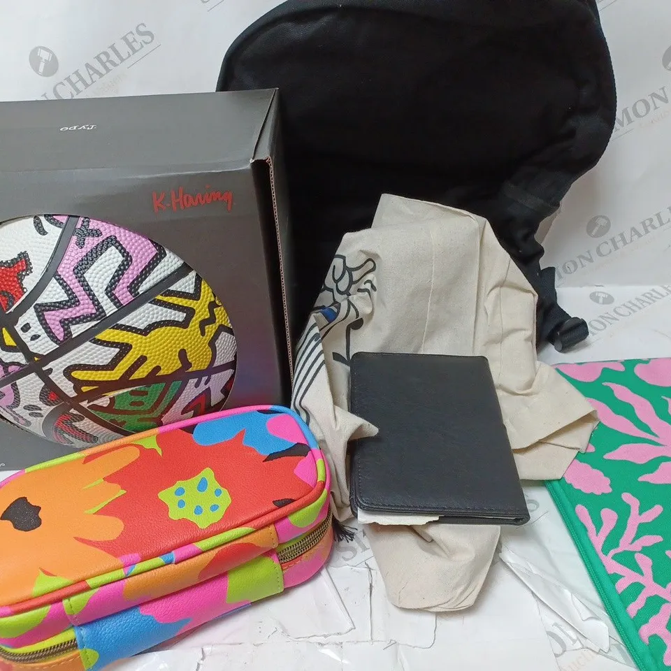 APPROXIMATELY 6 COTTON ON ITEMS INCLUDING KEITH HARING BASKETBALL, LAPTOP SLEEVE, BLACK BACKPACK