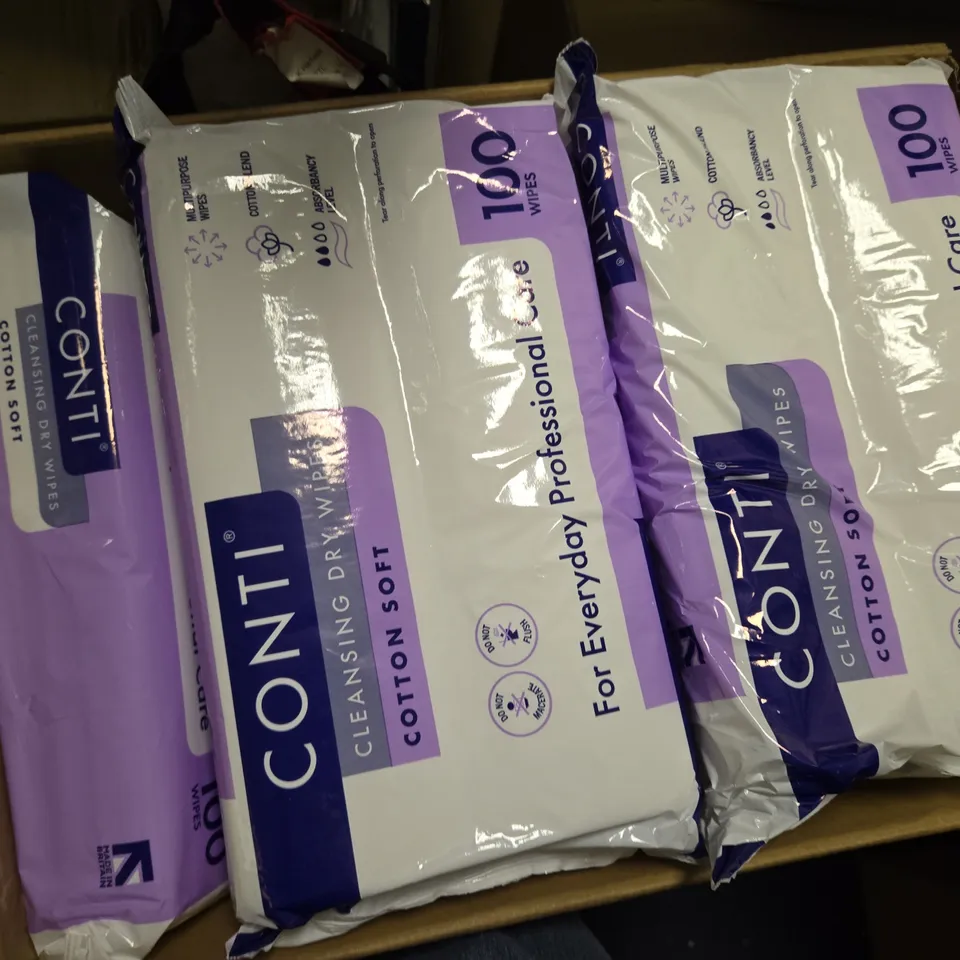 APPROXIMATELY 20 PACKS OF CONTI 100 CLEANSING DRY WIPES 