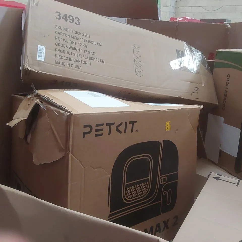 PALLET CONTAINING A VERY LARGE QUANTITY OF ASSORTED ITEMS INCLUDING: COOKER HOOD, SELF-CLEANING CAT LITTER BOX, SHELVES ECT