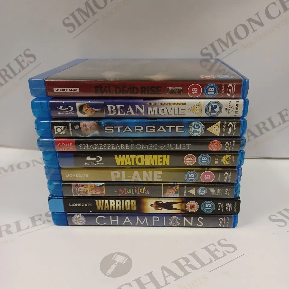 BOX OF APPROX 8 BLU-RAY DVD'S TO INCLUDE WARRIOR, MATILDA, PLANE, ETC. 