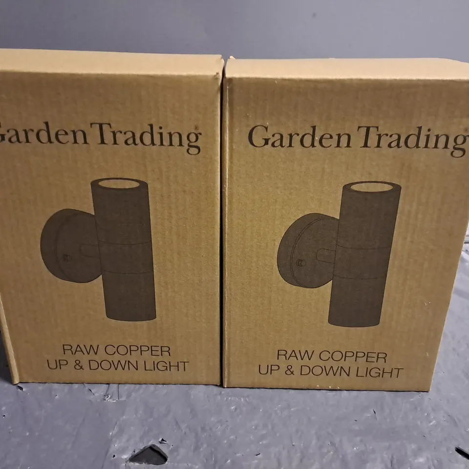 LOT OF 2 BOXED GARDEN TRADING RAW COPPER UP & DOWN LIGHTS