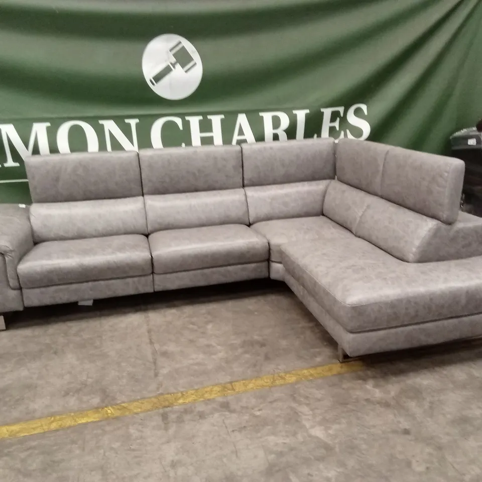 QUALITY DESIGNER ITALIAN MADE CARLO ELECTRIC RECLINING LEATHER CORNER SOFA - FOSSIL 