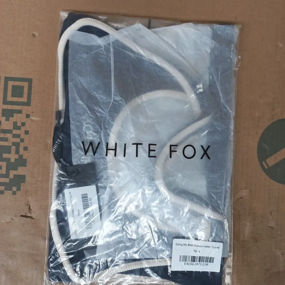 BAGGED WHITE FOX DOING MY BEST RIBBED HALTER TOP IN NAVY SIZE MEDIUM